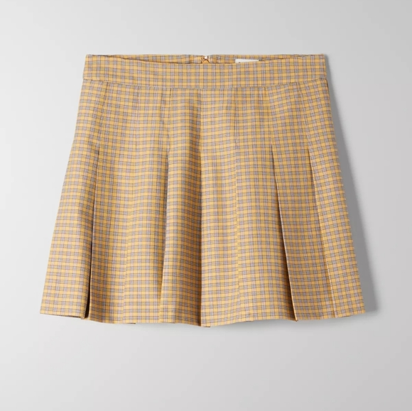 Sunday Best Olive Yellow Pleated Plaid Skirt - Picture 3 of 4